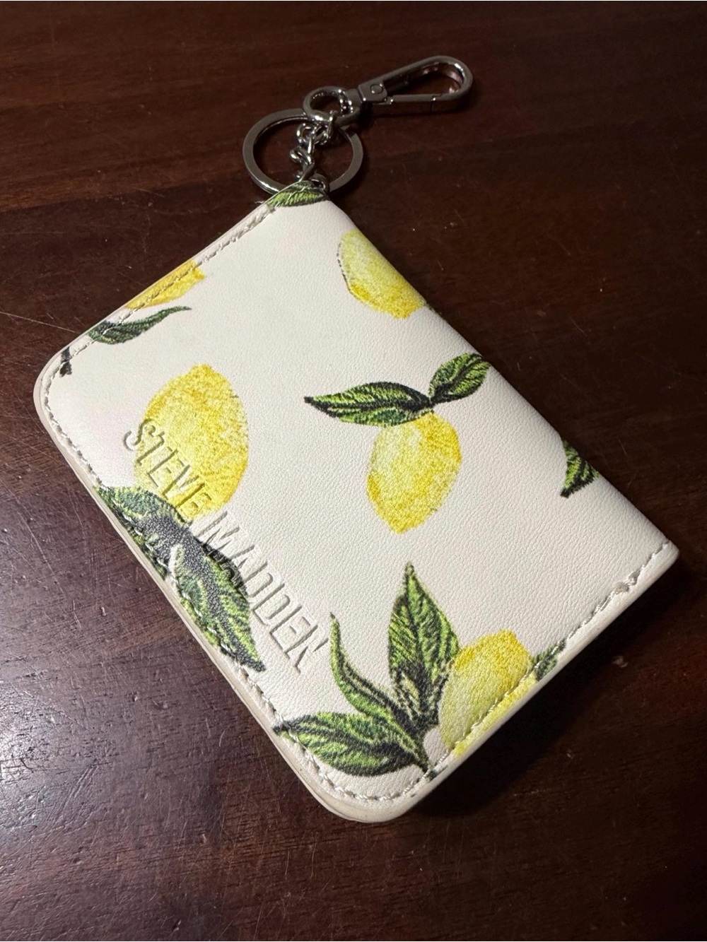 Steve Madden Lemon Print Card Holder Keychain - Cream, Yellow, Green